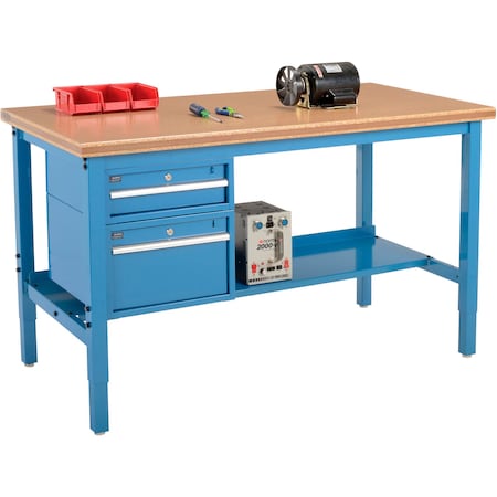 Global Industrial 72 x 30 Production Workbench, Shop Top Safety Edge, Drawers & Shelf, Blue 319255BL